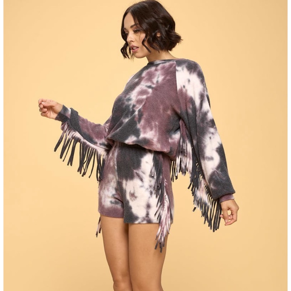 Slickblue Tie-Dye Fringe Sleeve Set, 2-Piece Lounge Outfit